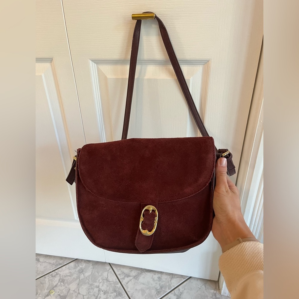 Burgundy suede satchel style purse